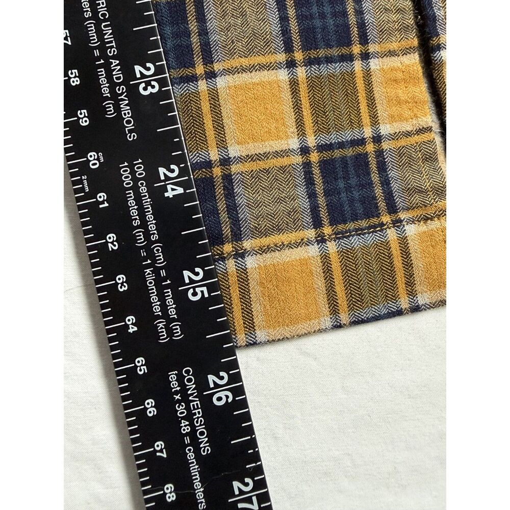 Urban Outfitters Plaid Flare Pants Size 4 Yellow Mustard Split Hem Front Slit - Picture 9 of 13